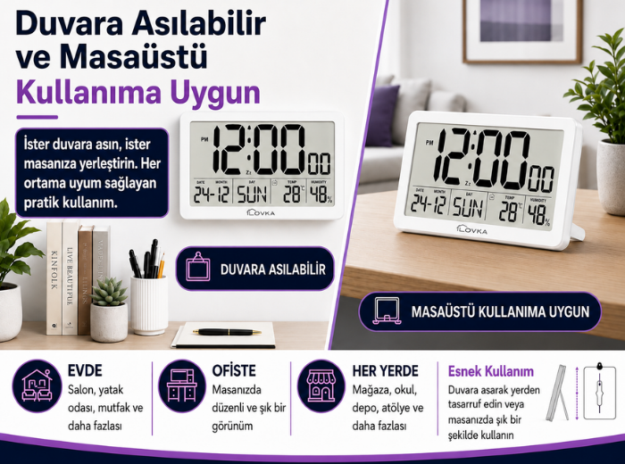 Loyka LCDBY75 Beyaz Dijital LCD Saat kullanım şekilleri