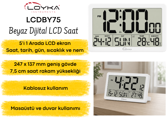 Loyka LCDBY75 Beyaz Dijital LCD Saat Özellikleri