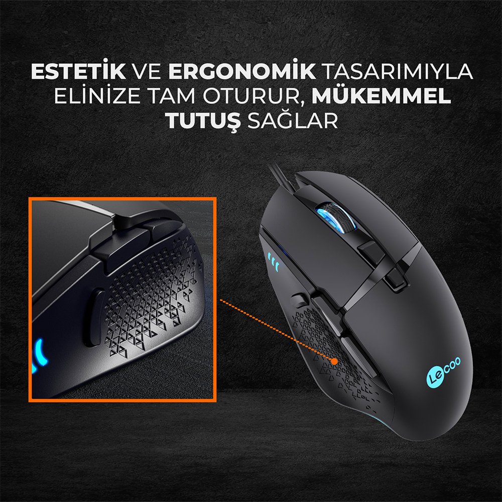 Lenovo Lecoo MG1101 6400 DPI 7 Tuşlu Kablolu RGB Led Aydınlatmalı Gaming Oyuncu Mouse