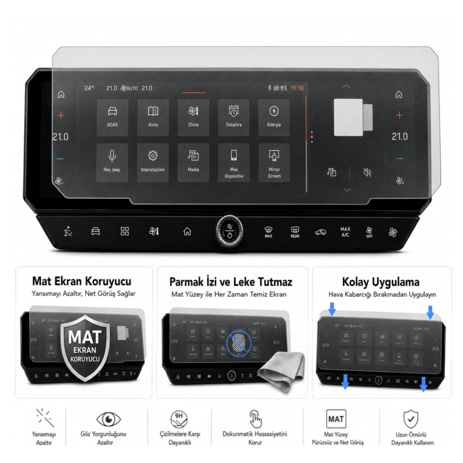 Jeep Compass Mat Ekran Koruyucu 16 inç Multimedya Nano