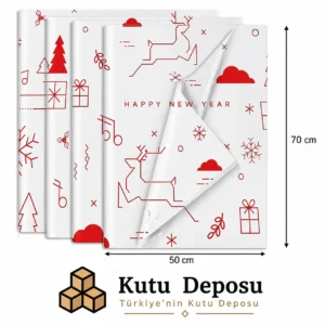 50x70 Beyaz Happy New Year Desenli Pelur Kağıt