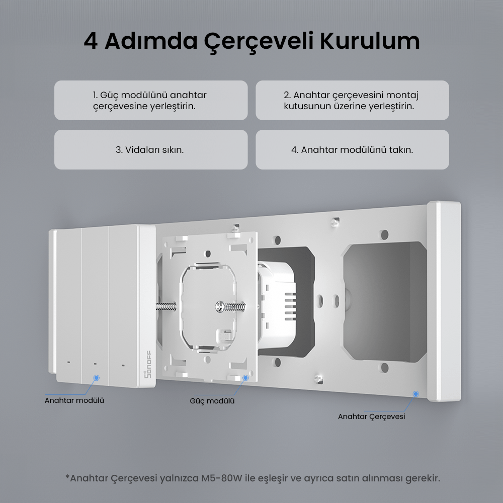  M5-80W 4'lü Anahtar Çerçevesi