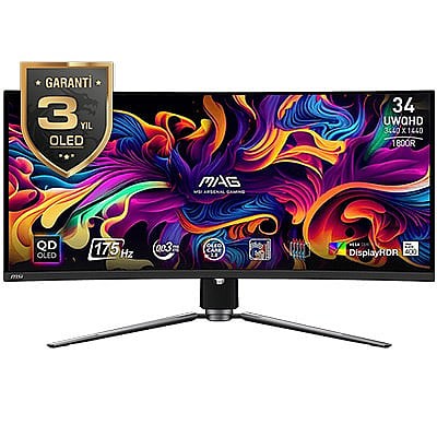 MSI MAG 341CQP QD-OLED 34 inç 175Hz 0.03Ms CURVE Adaptive Sync UWQHD Gaming Monitör h1