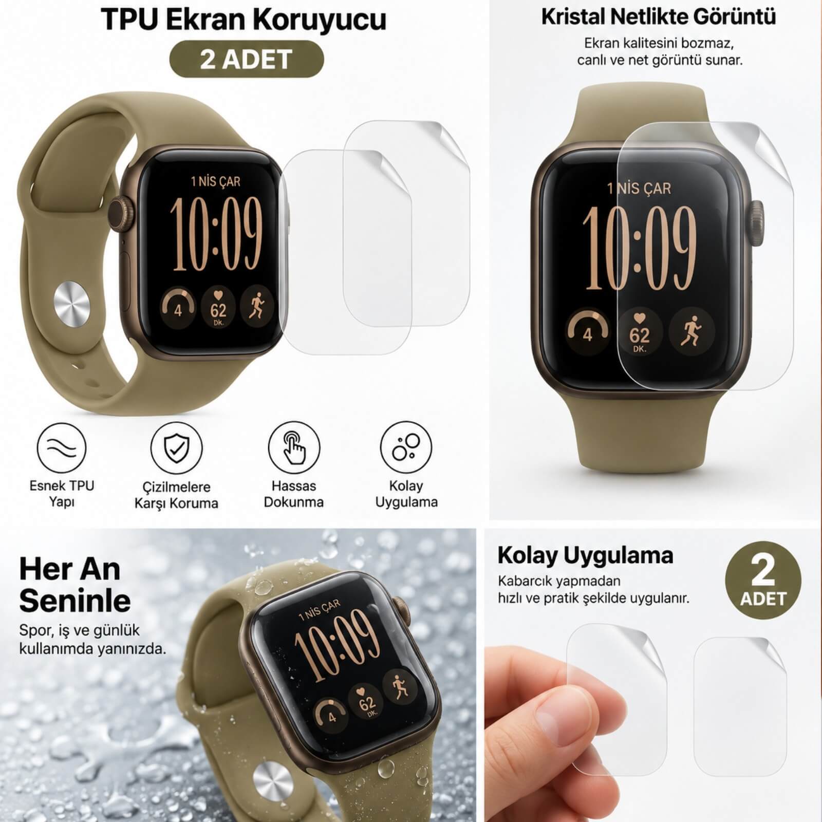 Apple Watch Series 12 42mm Ekran Koruyucu TPU A3582 Şeffaf Çizilmeye Dayanıklı Akıllı Saat Koruması 2 Adet