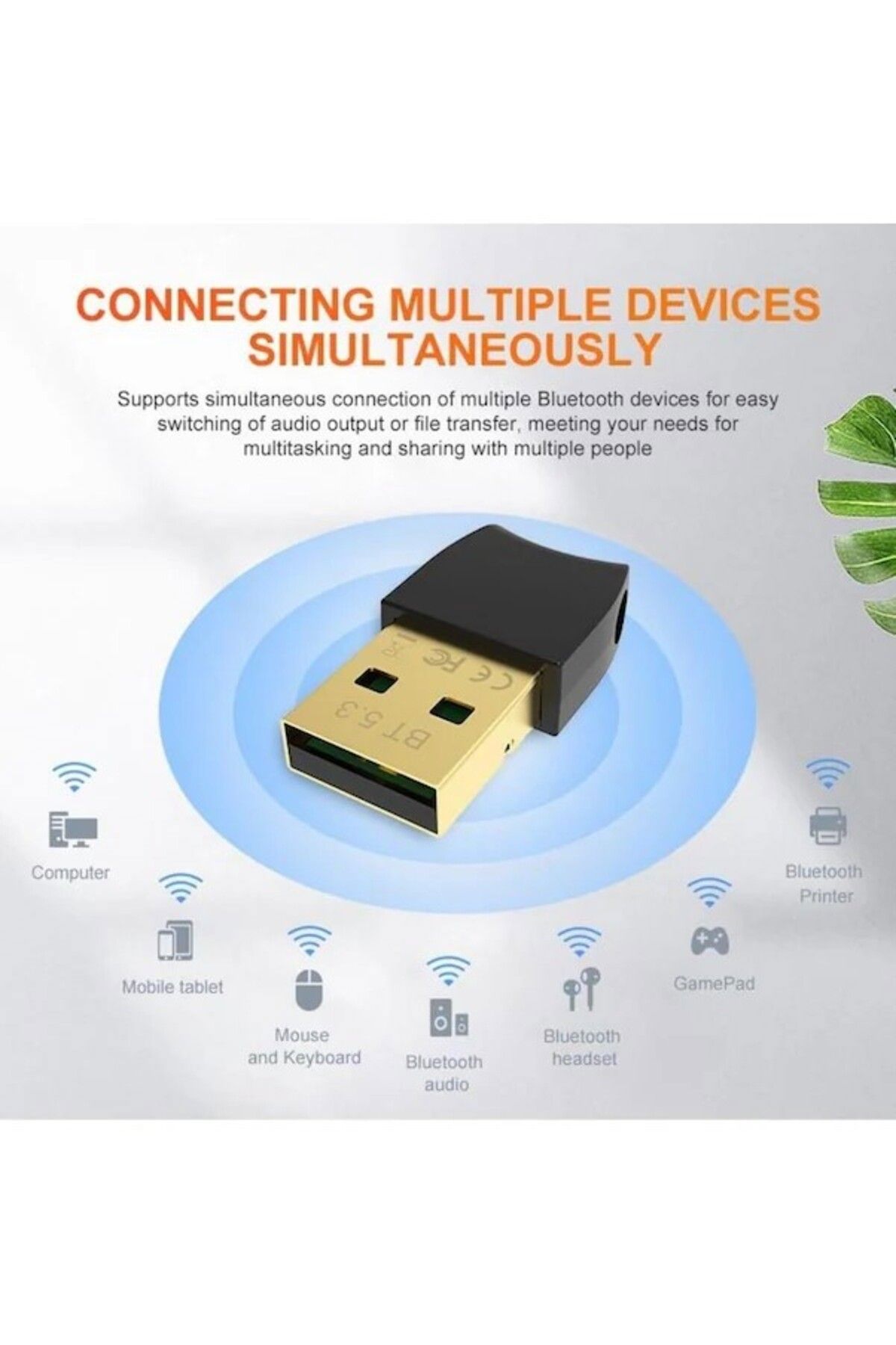 Diperla V5.3 Usb Mini Bluetooth Adaptör Dongle 20Mt Kablosuz Adaptör - Çoklu Cihaz Desteği