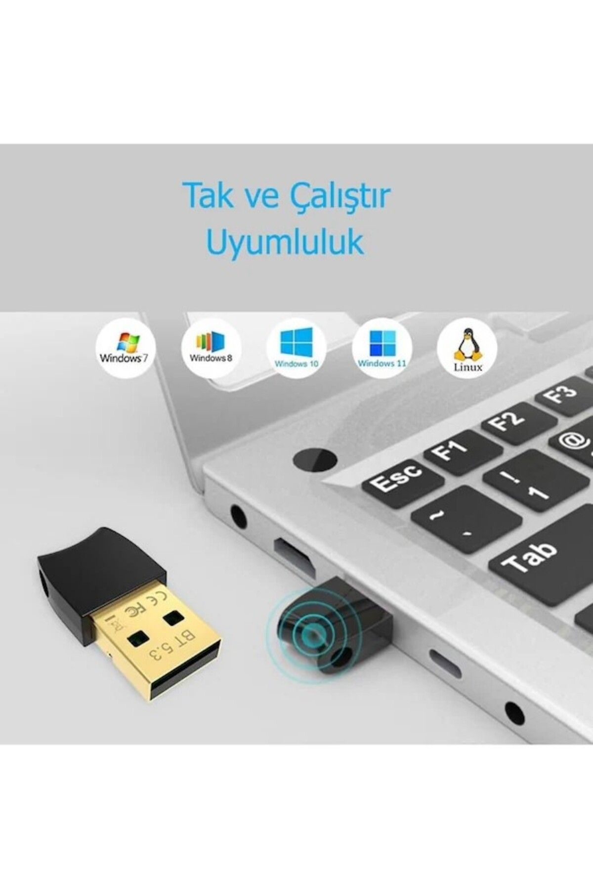 Diperla V5.3 Usb Mini Bluetooth Adaptör Dongle 20Mt Kablosuz Adaptör - Çoklu Cihaz Desteği