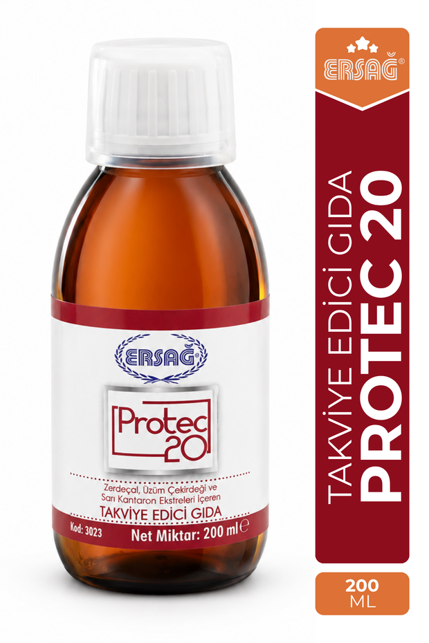 ERSAĞ Protec 20 200 ML Sahil Çamı, Zerdeçal ve Üzüm Çekirdeği İçeren Takviye Edici Gıda