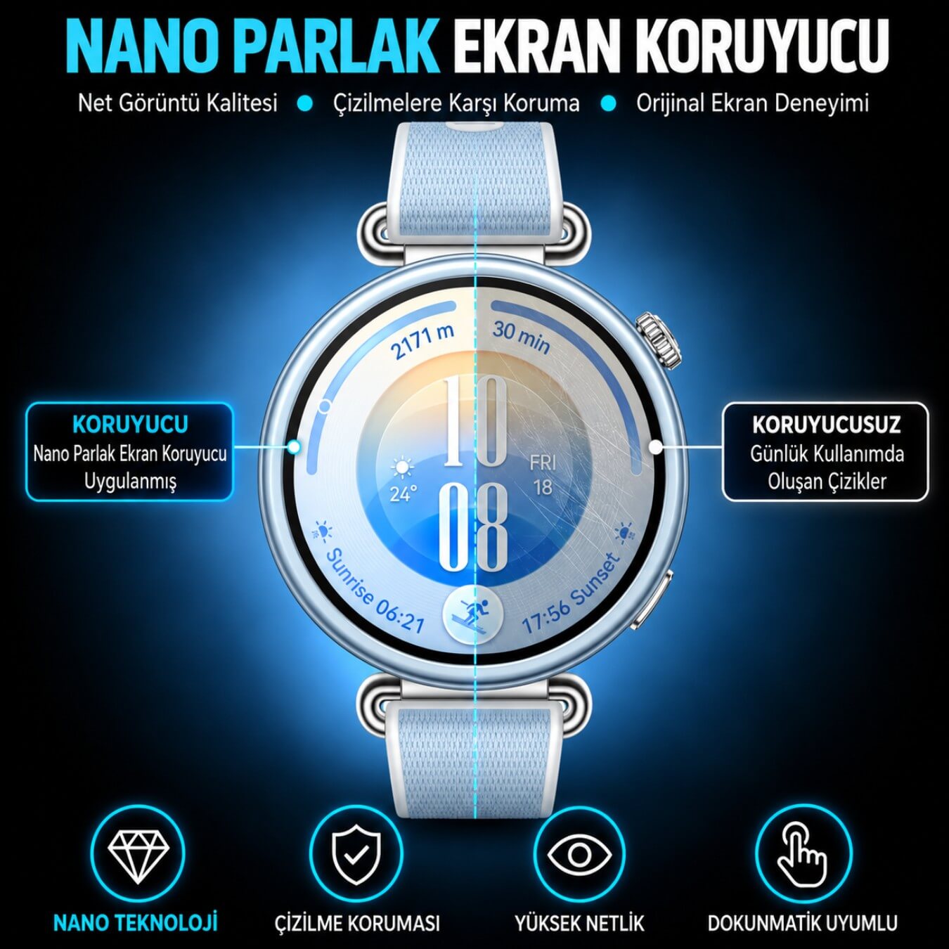 Huawei Watch GT 7 41 mm İle Uyumlu Ekran Koruyucu Nano Parlak Çizilmeye Dayanıklı Akıllı Saat Koruması, 9H Kırılmaz Esnek Cam, Hd Şeffaf 2 Adet