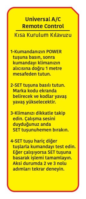 3728 universal klima kumandası kullanım klavuzu