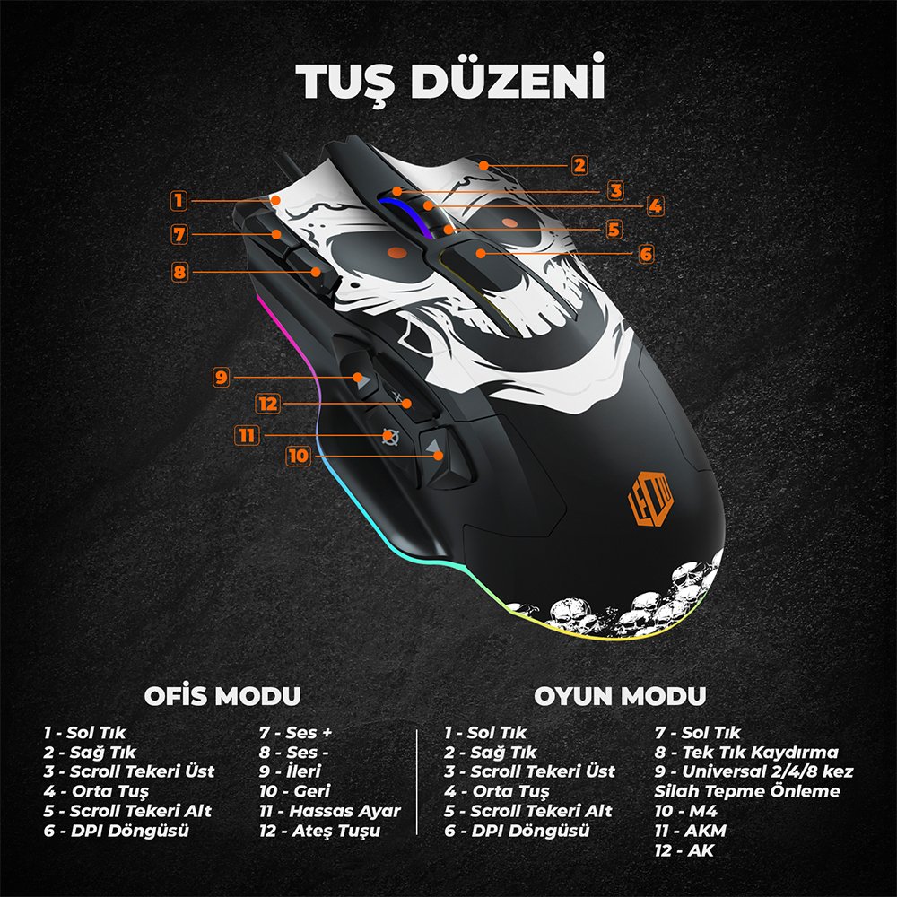 Lecoo MG1102 8200 DPI 10 Makro Tuşlu Kablolu RGB Ledli Gaming Mouse + Mousepad