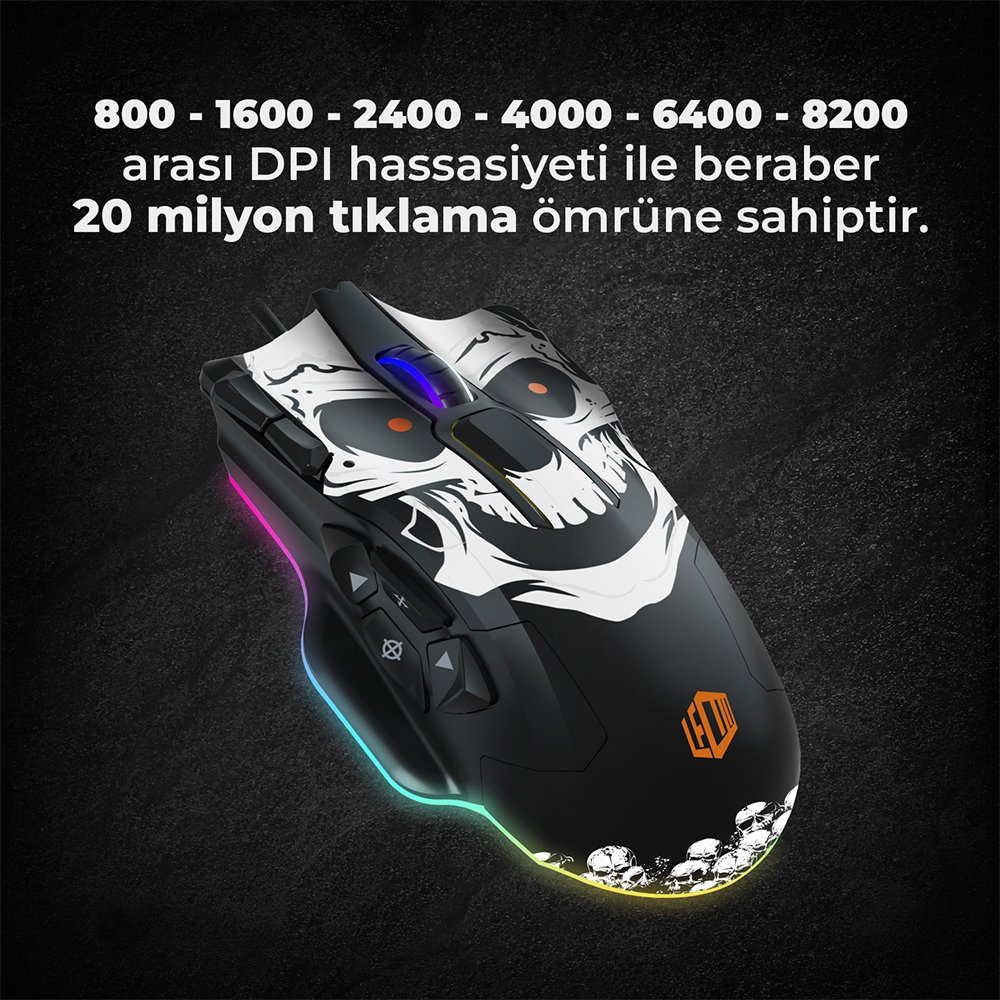 Lecoo MG1102 8200 DPI 10 Makro Tuşlu Kablolu RGB Ledli Gaming Mouse + Mousepad