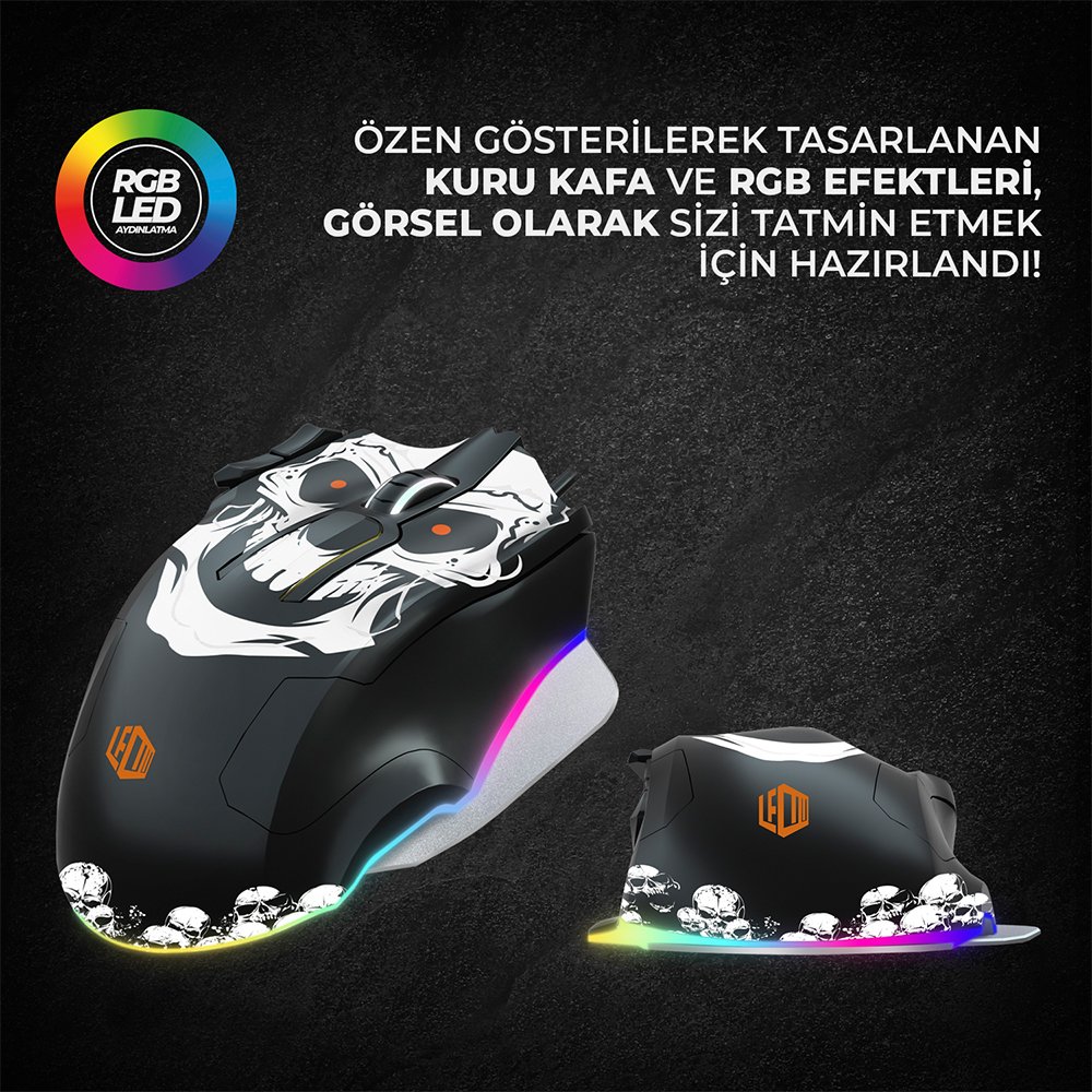 Lecoo MG1102 8200 DPI 10 Makro Tuşlu Kablolu RGB Ledli Gaming Mouse + Mousepad