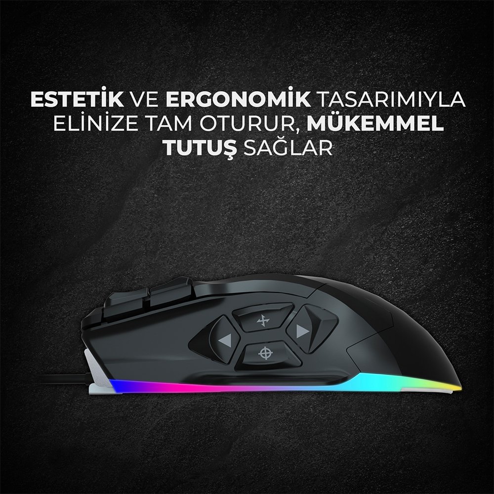 Lecoo MG1102 8200 DPI 10 Makro Tuşlu Kablolu RGB Ledli Gaming Mouse + Mousepad