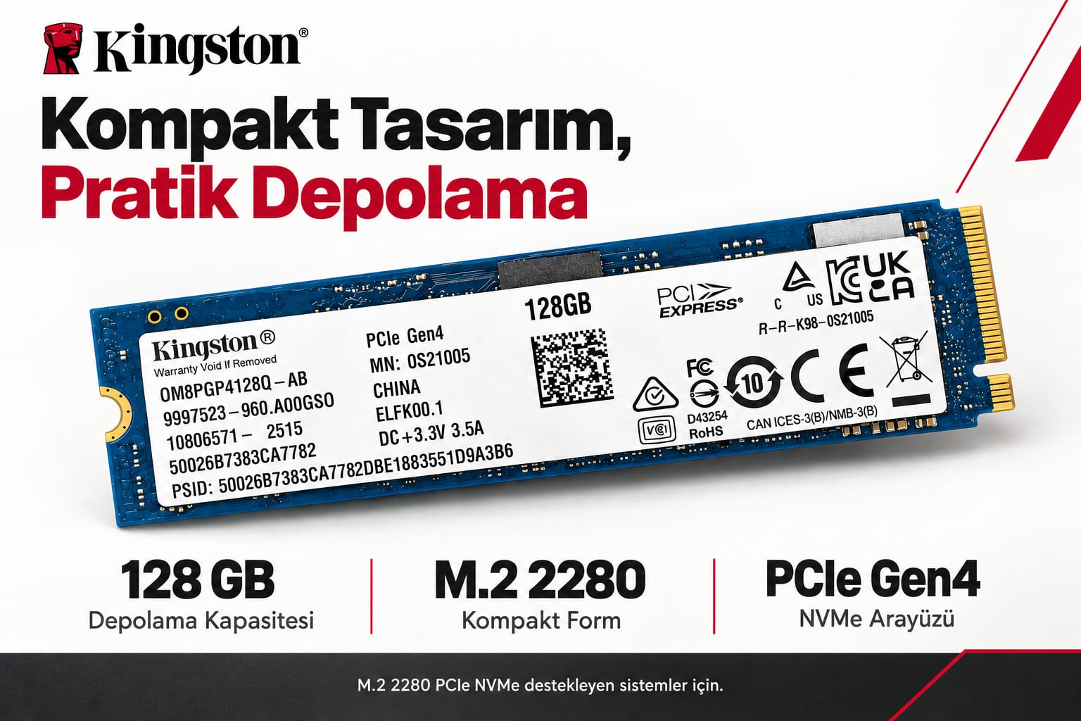 Kingston 128GB M.2 2280 SSD - Kompakt Tasarım, Pratik Depolama