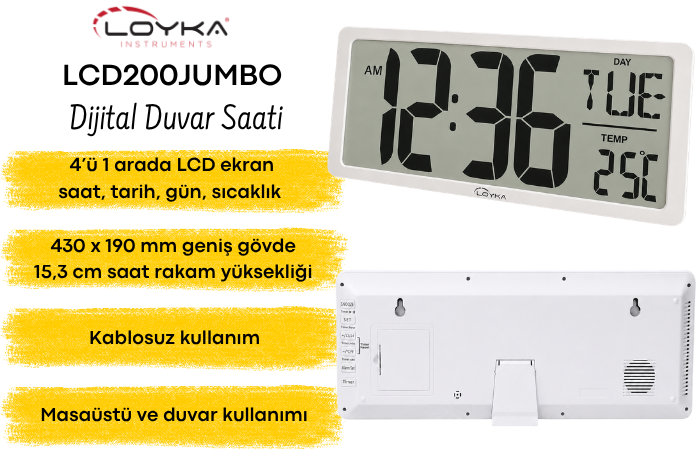 Yeni Loyka LCD200JUMBO Büyük Ekranlı Dijital Duvar Saati Özellikleri
