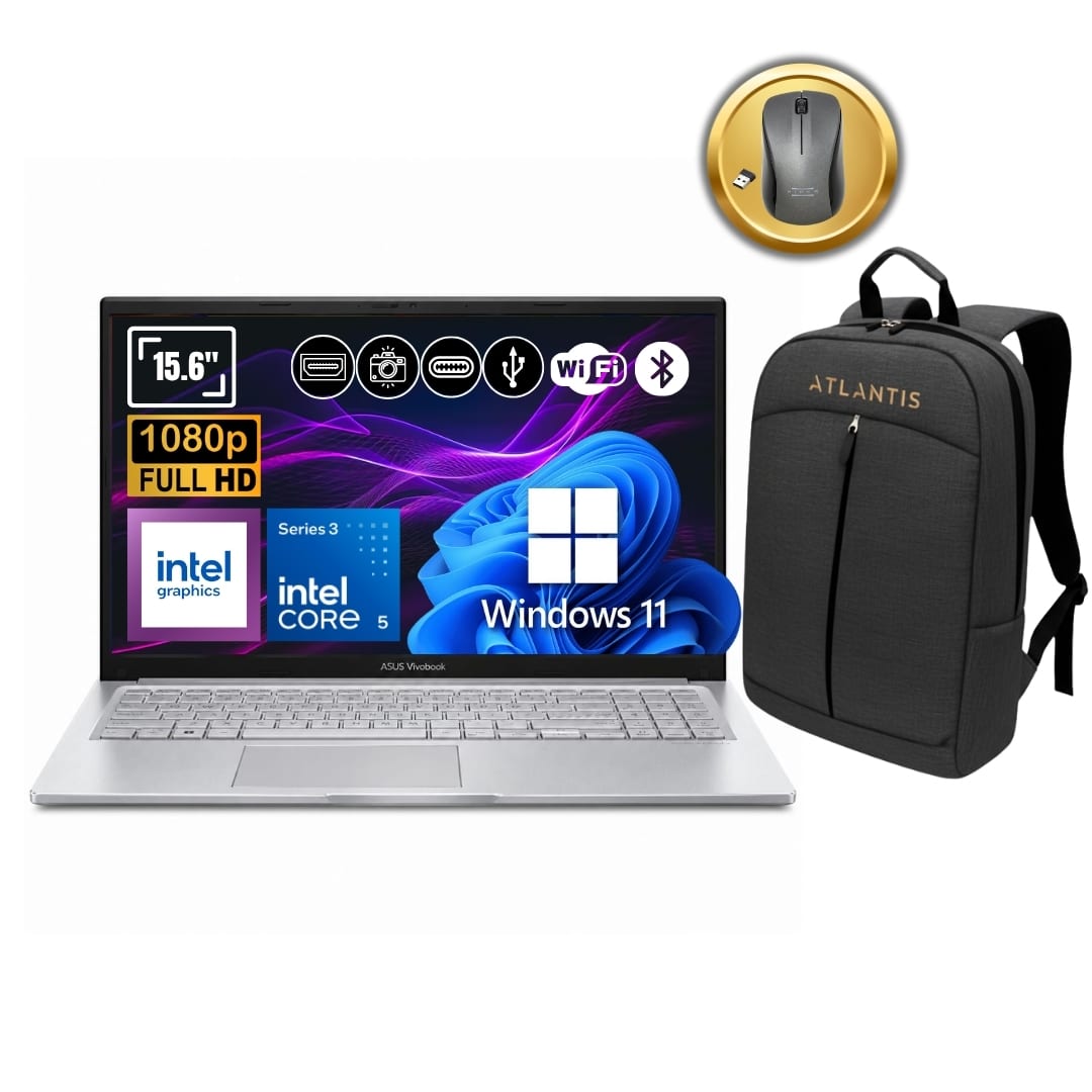 ASUS Vivobook 15 A1504MA-BQ1250W_A33 Core 5 315 32GB DDR5 512GB SSD Notebook Çanta Mouse