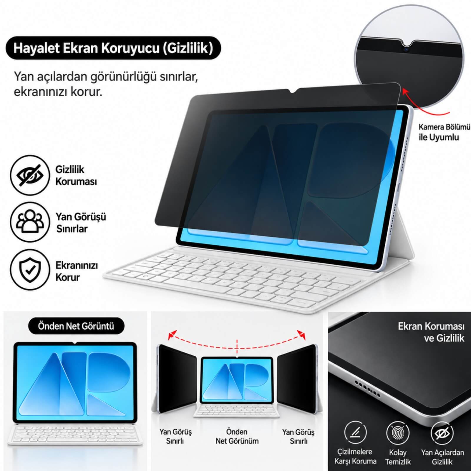 Huawei Matepad Air 12 inç İle Uyumlu Hayalet Ekran Koruyucu Yandan Görünmeyen Anti-Spy Gizlilik (Privacy) Koruması, 9H Nano Kırılmaz Esnek Cam, Parlama Ve Parmak İzi Önleyici