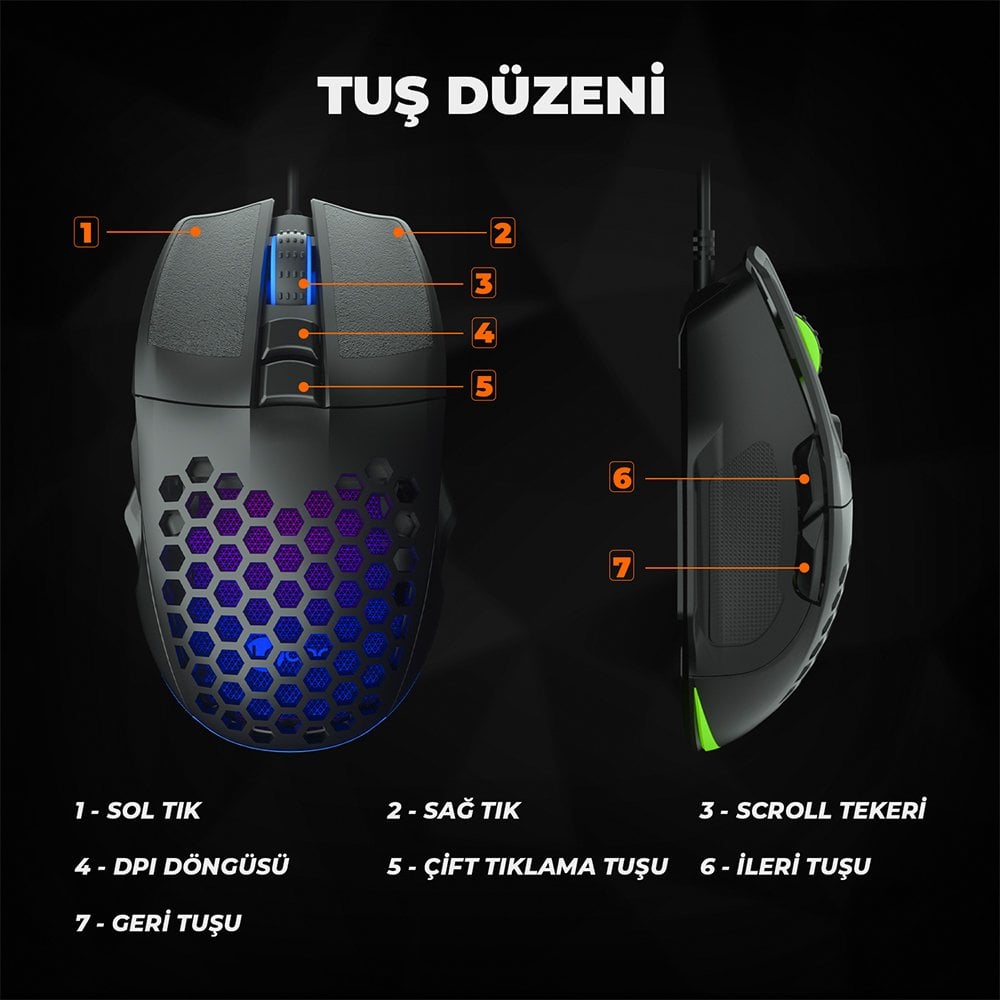 Lecoo MS107 3200 DPI 7 Tuşlu Kablolu RGB Led Aydınlatmalı Gaming Oyuncu Mouse